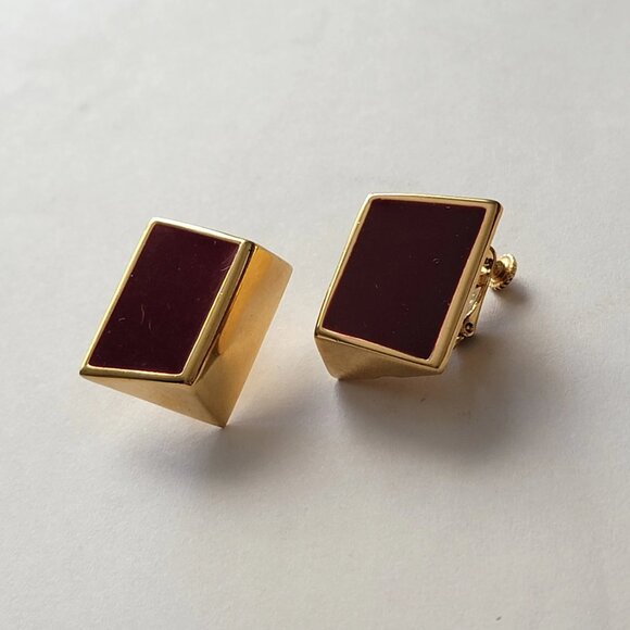 Unique Napier Geometric Gold and Mauve Tone Clip-on Earrings - Picture 3 of 10